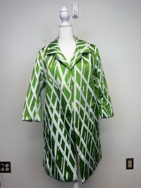 The Look Apple Green & White Open Front Abstract Pattern Jacket w pockets Size L